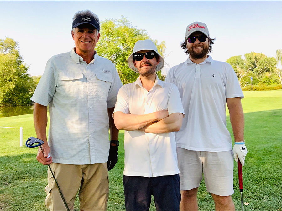 L-R: Jim Urry, Jake O’Connor, and Mason Barnhill pose for a photo at Forest Hill Golf Course during the UIT/ITS golf tournament on September 9, 2021.
