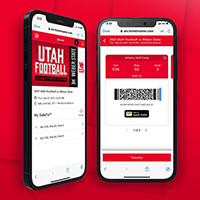 A mobile phone displays a ticket to a University of Utah Athletics event.