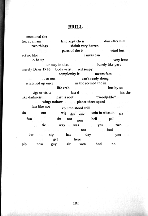 A completed poem, "Brill."